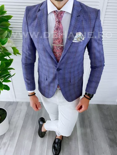 Sacou barbati in carouri slim fit B4245 N7-4.1
